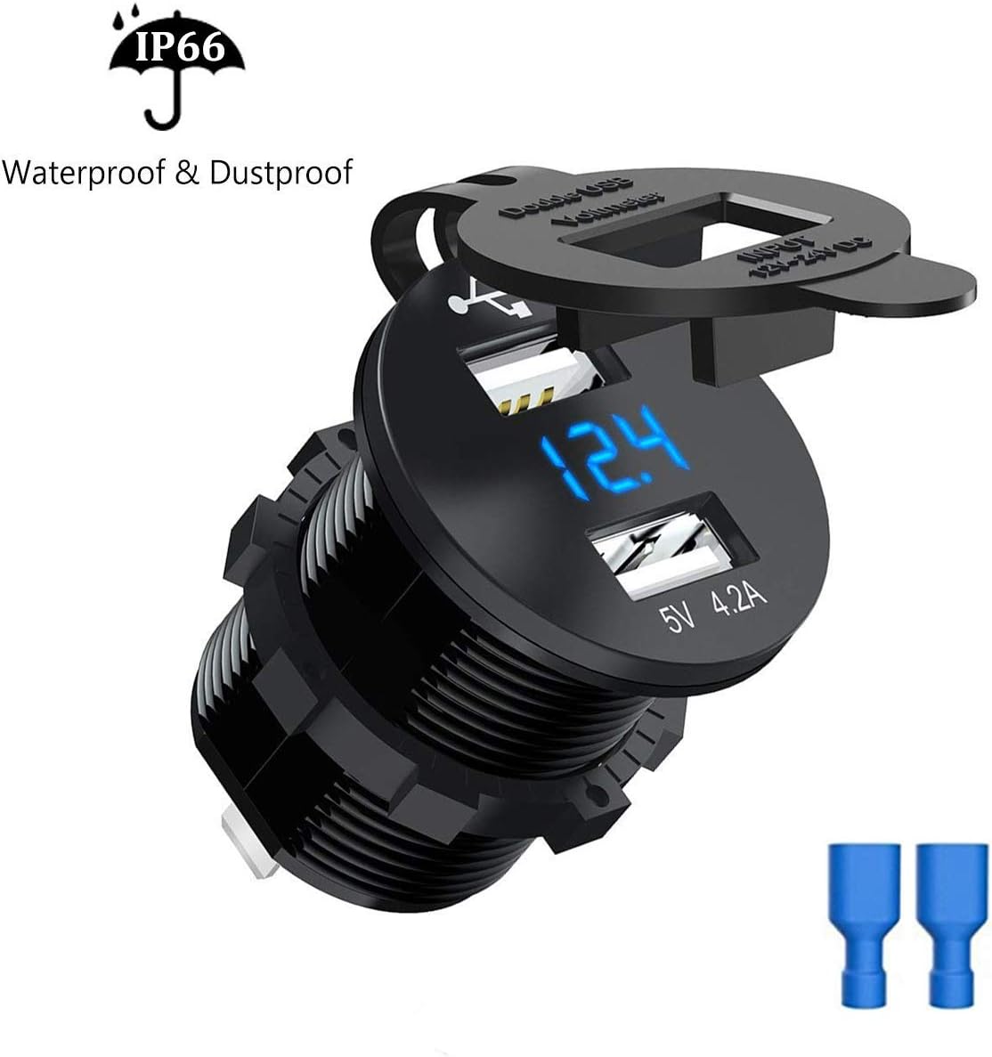 SONRUDual USB Charger Socket Marine Power Outlet 2.1A & 2.1A(4.2A) Voltmeter LED Digital Display for 12-24V Car Boat Truck Vehicle Motorcycle