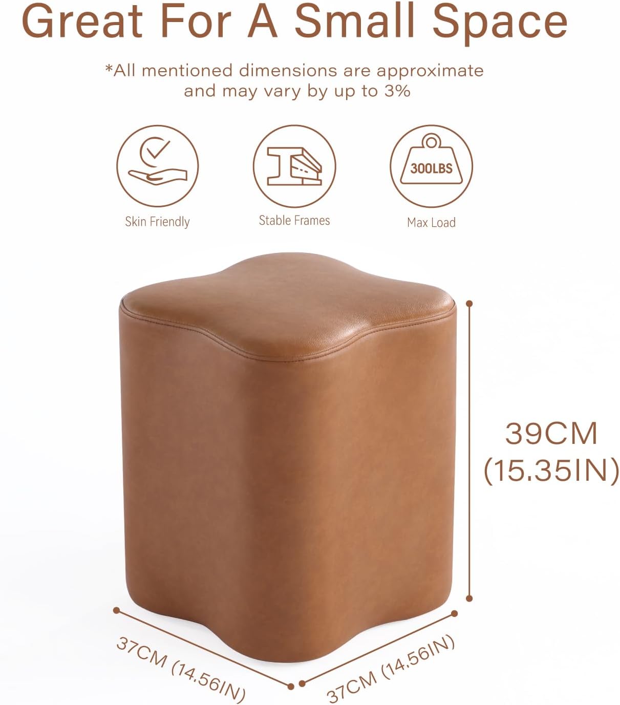 Get Set Style 14.4 Inch Flowers Shaped Ottoman,Modern Leather Ottoman Vanity Stool for Living Room Comfortable Pouf,Stylish Sofa Foot Rest (Brown)
