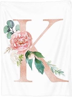 Letter K with Flowers Composition Cozy Flannel Plush Blanket Ultra-Soft Micro Fleece Blanket All Seasons Gift Sherpa Bed Decor Quilts for Sofa Car Camping Couch Travel Nap 40"X30"