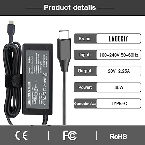 Miniatura 2 de Cargador USB C para portátil de 45 W compatible con HP Chromebook X360 14-ca051wm 14-ca052wm 14-ca091wm 14-ca061dx 14-ca060nr 14-ca043cl 14-ca020nr