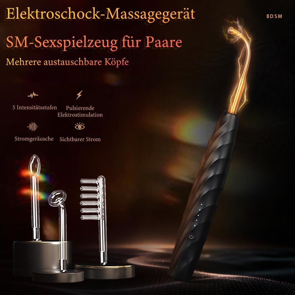SM Elektro Shock Massagestab Nippel, klitoris,Anal, Penis, G-Punkt Stimulation 5-Frequenz-Elektroschock Foltergerät 4 austauschbare Köpfe BDSM Masturbation Erotik Sex Spielzeug Für Männer Frau Paare
