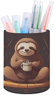 Yoga Sloth Coffee Pen Holder PU Pencil Cup Women Makeup Brush Holder Office Desk Organizer Accessories for Home Office