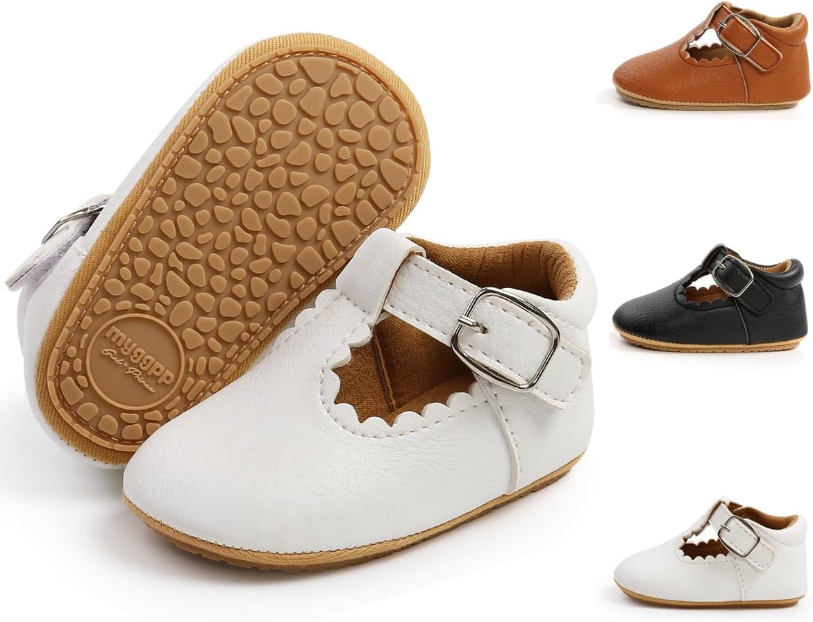 Meckior Infant Baby Girls Soft Sole Bowknot Princess Wedding Dress Mary Jane Flats Prewalker Newborn Light Baby Sneaker Shoes