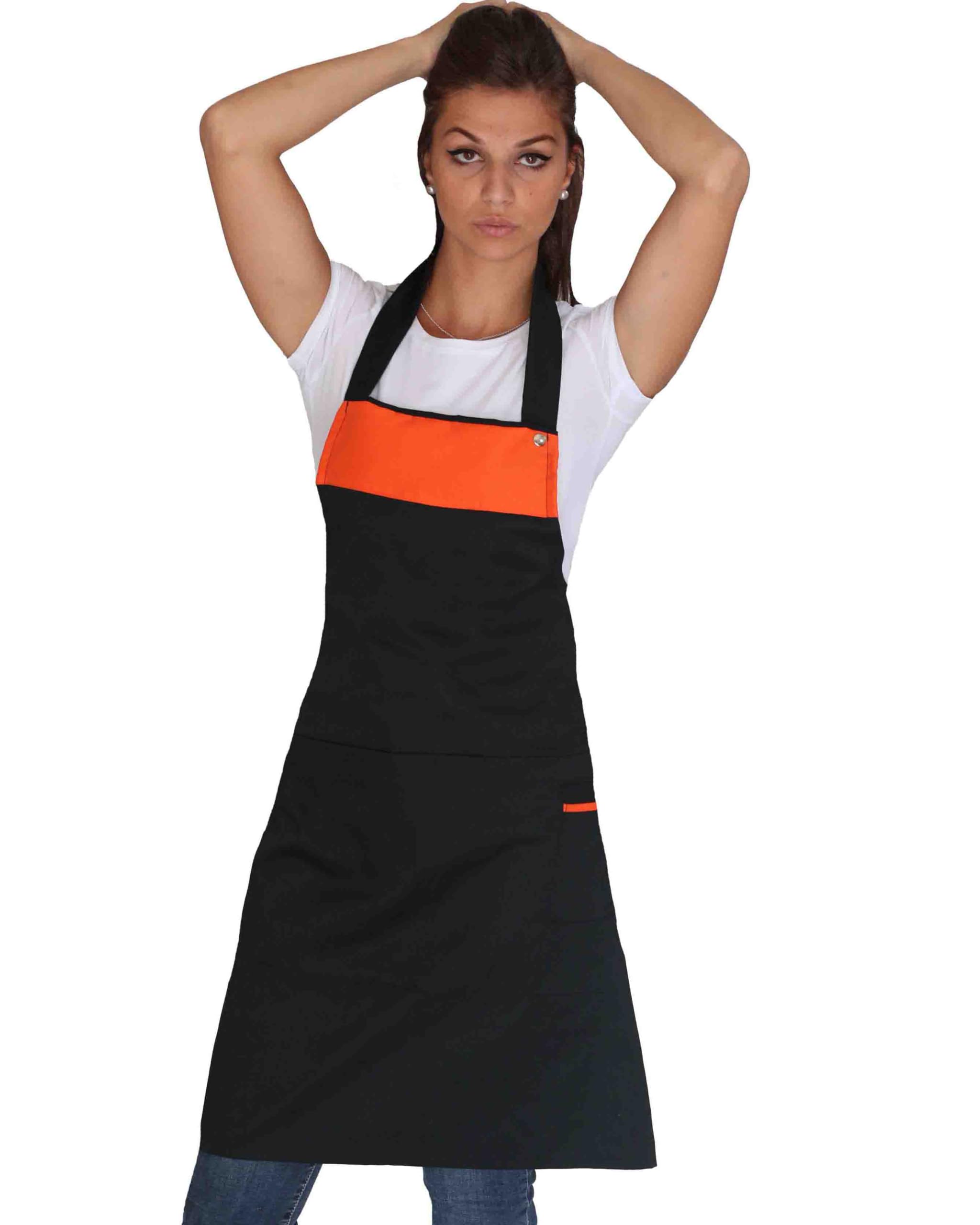 Tablier de cuisine orange, 10 pièces, broderie gratuite, pour bar, restaurant, hôtel, barman, barman, uniforme de travail pour homme, femme, fabriqué en Italie, orange., Taille Unique