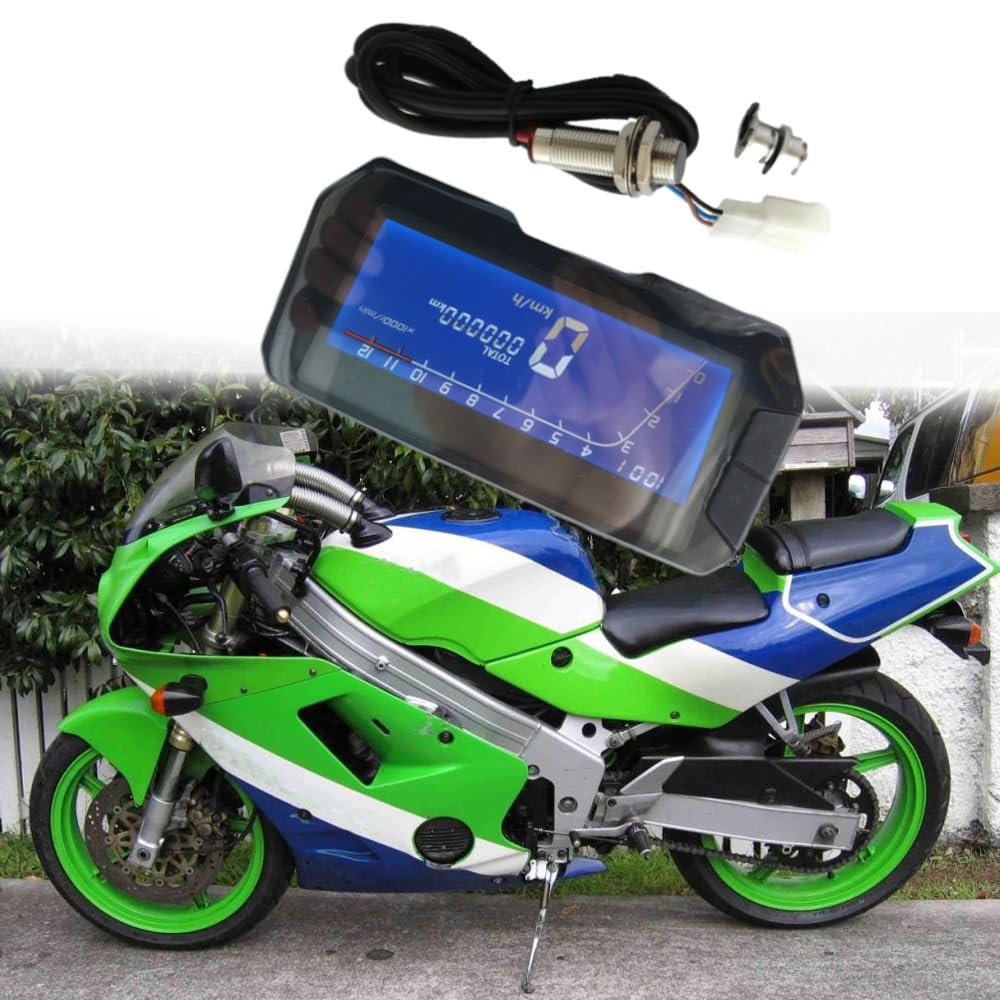Velocímetro y tacómetro digital LCD motocicleta 12V, rango 0 a 12000 RPM.