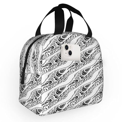 Fubido Abstract Print, Insulated Lunch Box Tote Bag For Women Adult Men,Animal Skin Pattern,Reusable Leakproof Cooler Cute Lunch Box Bags For Work Office Picnic Or Travel,Black White #TOP26