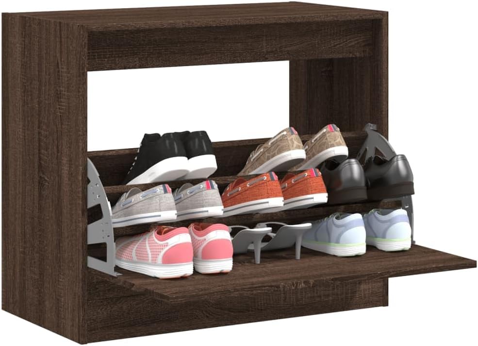 Shoe Cabinet Hallway Shoe Drawer Cabinet Pull Down Shoe Storage Organizer Unit Shoe Rack Cabinet for Living Room Hallway Furnitur Grey Sonoma 80x21x125.5 cm Engineered Wood