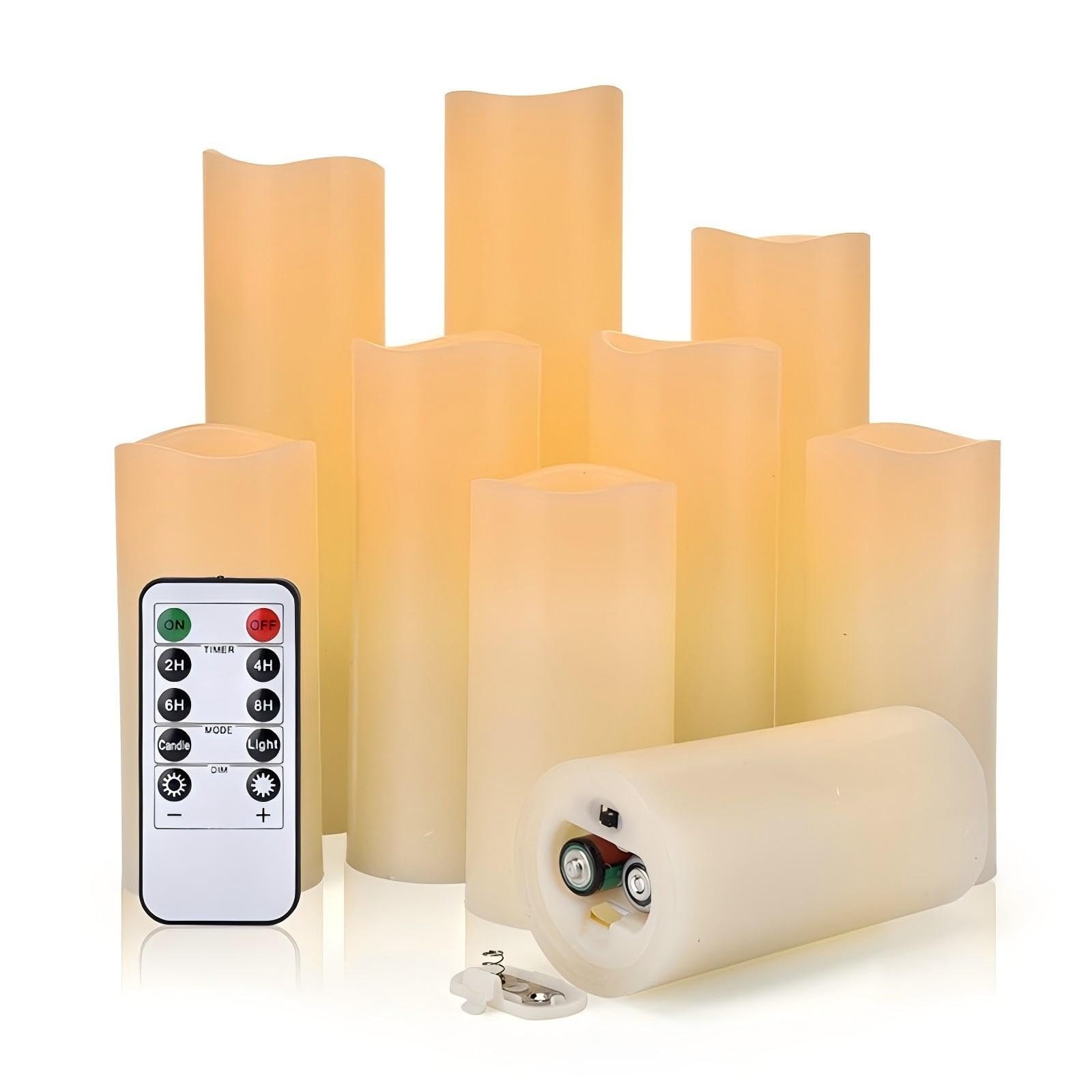 LED-Kerzen, LED-Kerzen Flackernde Flamme mit Timerfunktion&Fernbedienung,9 Batteriekerzen-Set (10,5cm 12,5cm 15cm 17,5cm 20cm 22cm),Echtwachs Stumpen-LED-Kerze für Halloween,Weihnachten,Party,Hochzeit