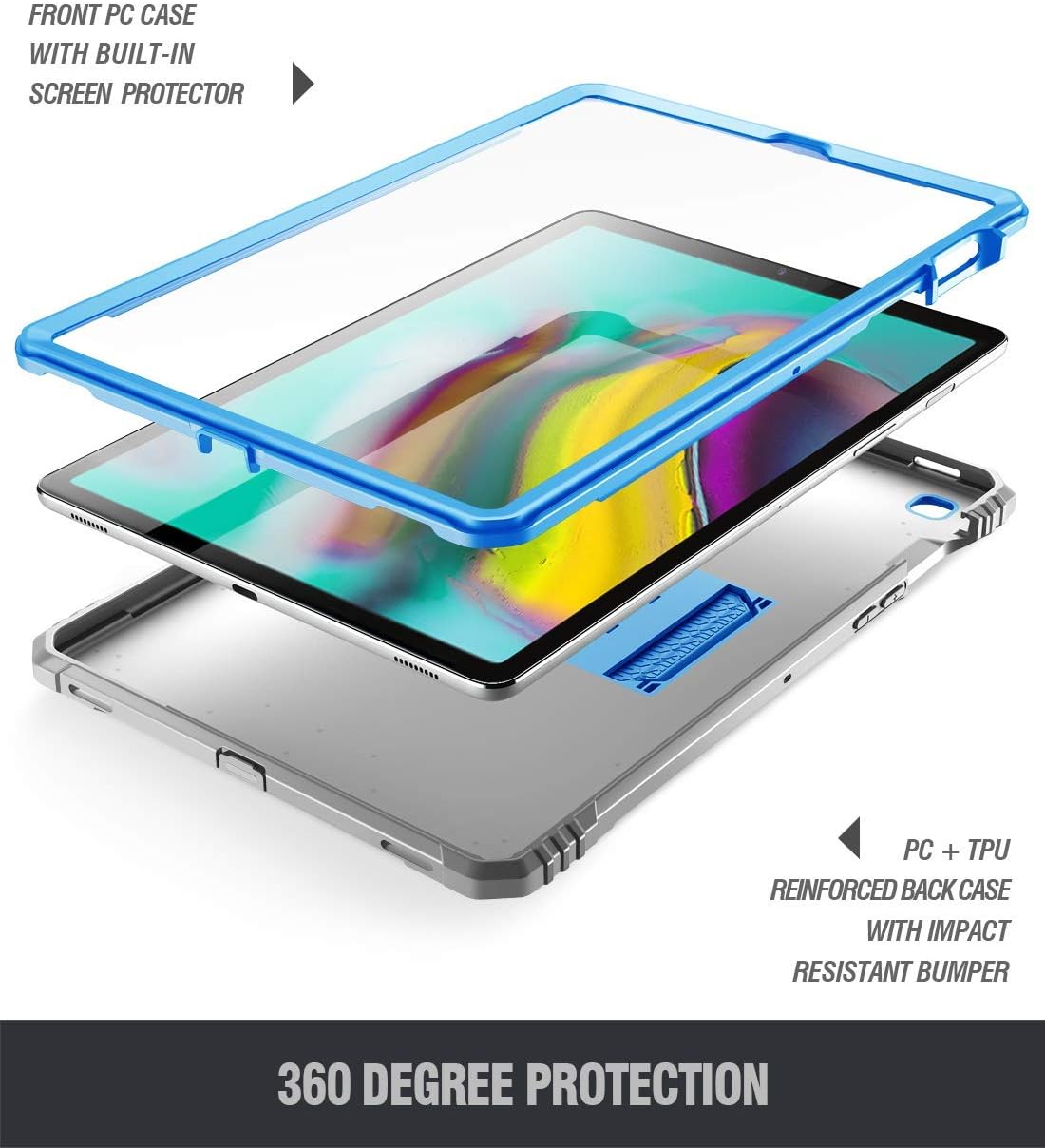 Galaxy Tab S5E Case, Poetic Full-Body Heavy Duty Dual-Layer Shockproof Protective Cover with Kickstand, Built-in-Screen Protector, Revolution Series, for Samsung Galaxy Tab S5E (SM-T720/T725), Blue