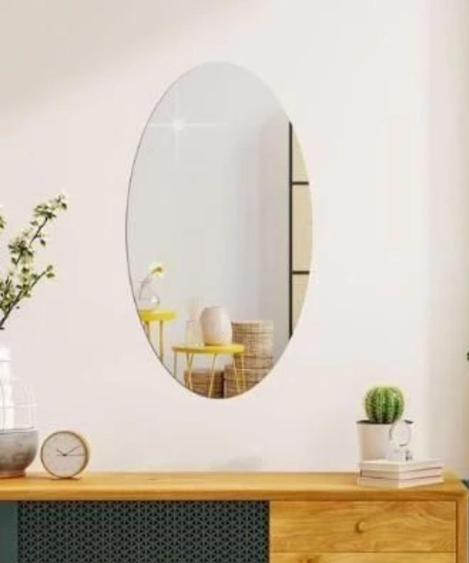 OURCHEAPSTORE Oval Wall Mirror Frameless Modern Decorative Mirror for Living Room Bedroom Entryway and Bathroom Wall Decor Pack of 2 (1feet)-image-5