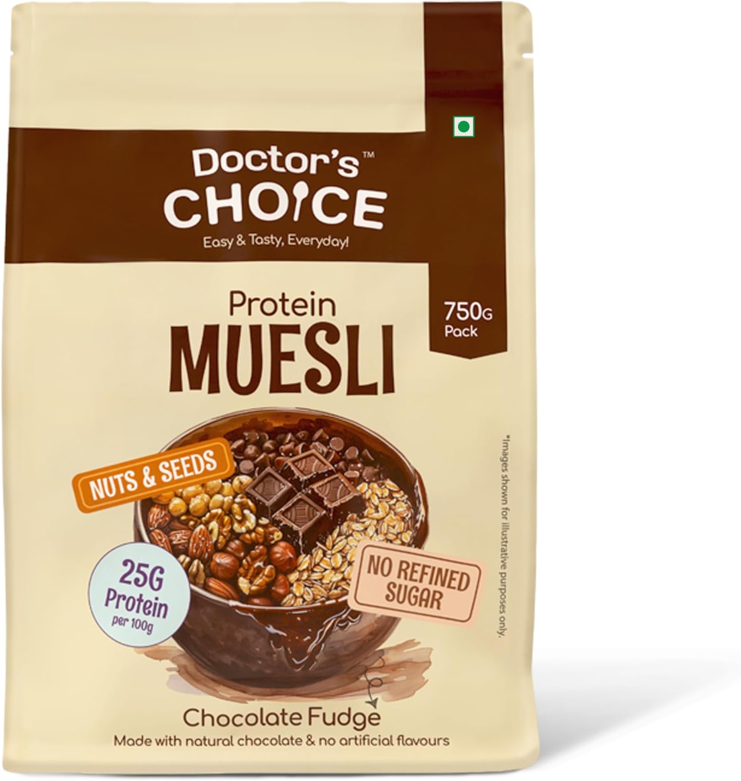 High Protein Multigrain Muesli|22 Gm Protein|No Maida|No Palm Oil|Jaggery Sweetened Fiber-Rich|Preservative-Free|Healthy Crunchy Treat|750 Gram|Chocolate|1 Count