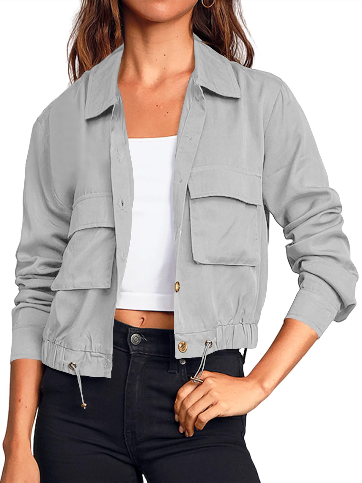 Cicy Bell Übergangsjacke Damen Crop Jacke frühling Leichte Sommerjacke Kurzer Mantel Parka Jacket Herbstjacke