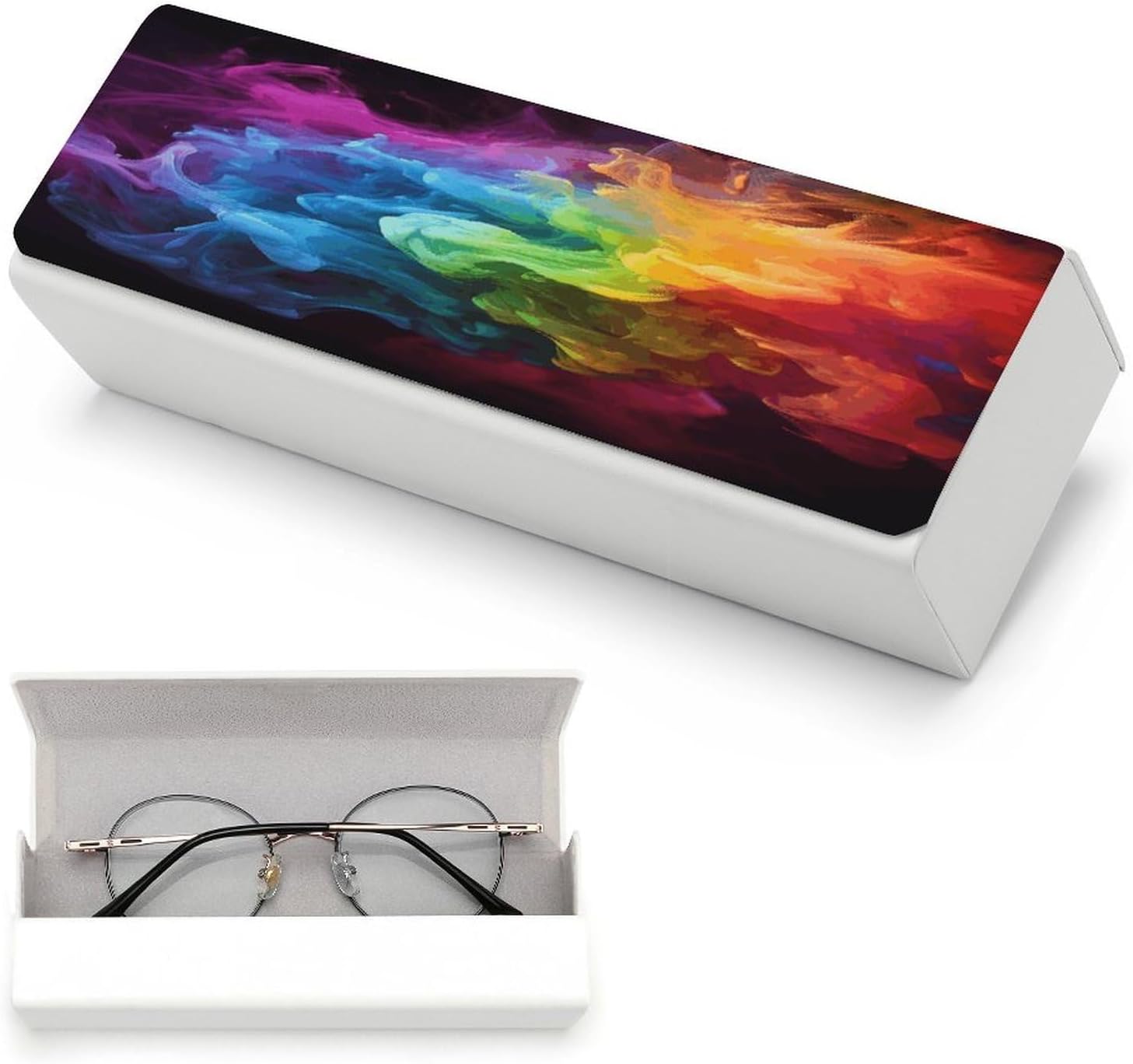 Leather Hard Shell Eyeglass Case with Cleaning Cloth for Women Men image 5