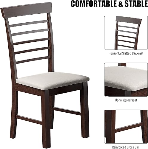 Miniatura 6 de Sillas de comedor bohemias, 2 piezas, madera de caucho, color marrón y blanco, altura del asiento de 18.11 pulgadas, sala de estar, dormitorio,