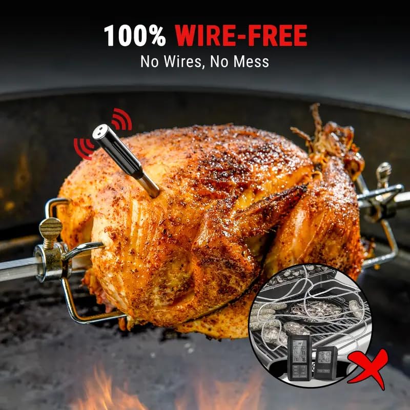 500FT Wireless Meat Thermometer – Bluetooth Digital Food Thermometer with Temperature Alarm, Smart BBQ Grill Thermometer for Oven, Smoker, Kitchen & Rotisserie Cooking