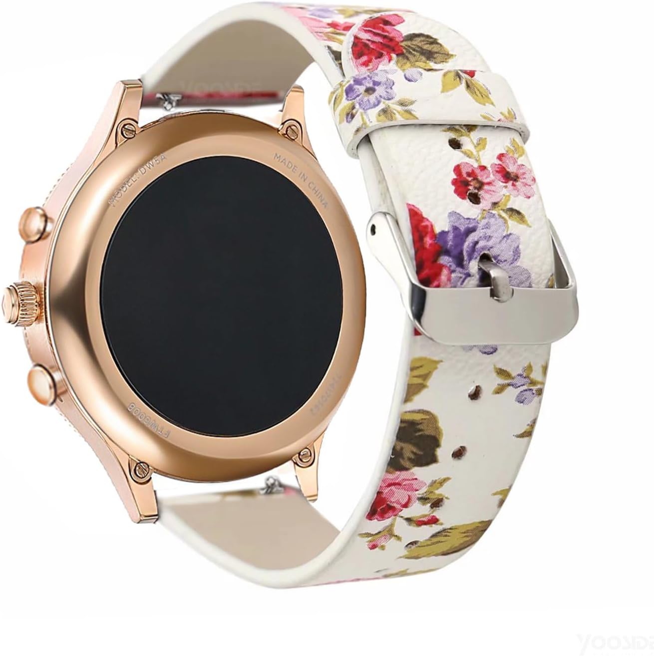 18mm Watch Strap for Fossil Women's Gen 6 / Women's Gen 5E, Quick Release Floral Print PU Leather Wrist Band Compatible with Fossil Q Venture Gen 3/Gen 4/HR Gen 4