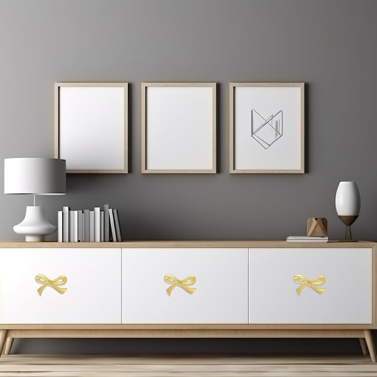 8pcs Gold Bow Cabinet Knobs, Copper Gold Bow Dresser Knobs Drawer Handle with Screws Screwdriver & Washers for Home Kitchen Cupboard Wardrobe Hardware Pull Decoration