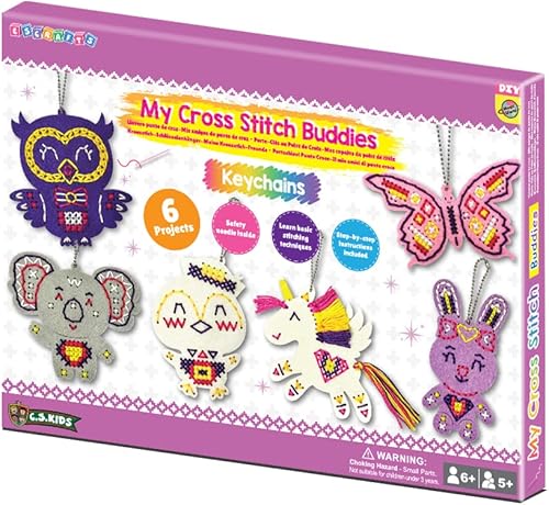 C.S. Kids BS14 Magic World - Llavero 6 en 1 - My Cross-Stitch Buddies, regalos de artes y manualidades, llavero educativo de punto de cruz para