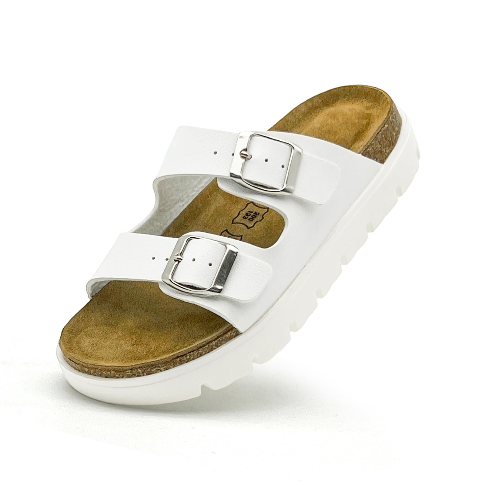Duovodu Kinder Sandalen mit Korkfußbett,Mädchen Leder Pantoletten Jungen Leder Clogs Hausschuhe Schlappen Fußgewölbeunterstützung Verstellbarer Flache Pantoffel