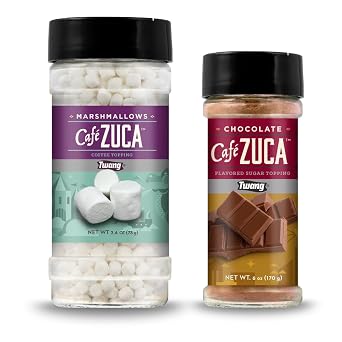 Cafe Zuca Gift Set - Gourmet Topping Trio Shaker for Coffee, Cocoa, Desserts & Baking - Perfect for Gifts & DIY Drink Bars Chocolate & Mini Marshmallows