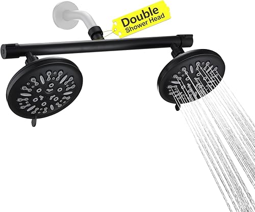 Miniatura 6 de Cabezal de ducha doble con divisor de ducha integrado de 2 válvulas de cierre, cabezal de ducha doble de alta presión de 8 ajustes, perfecto para