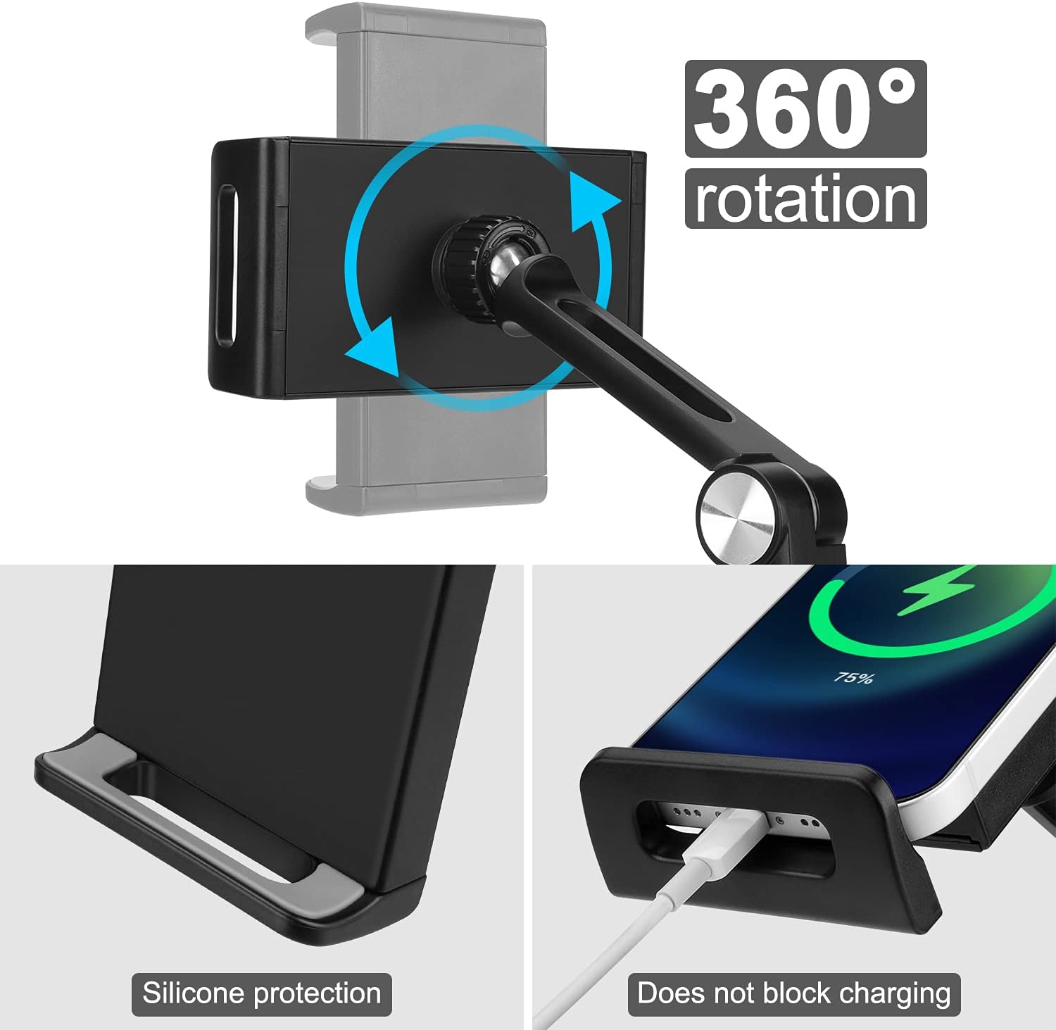B-Land Adjustable Tablet Stand, Desktop Tablet Holder Mount Foldable Phone Stand with 360° Swivel Phone Clamp Mount Holder, Compatible with 4-13" Tablets/Phones,Nintendo Switch, Kindle (Black) : Electronics