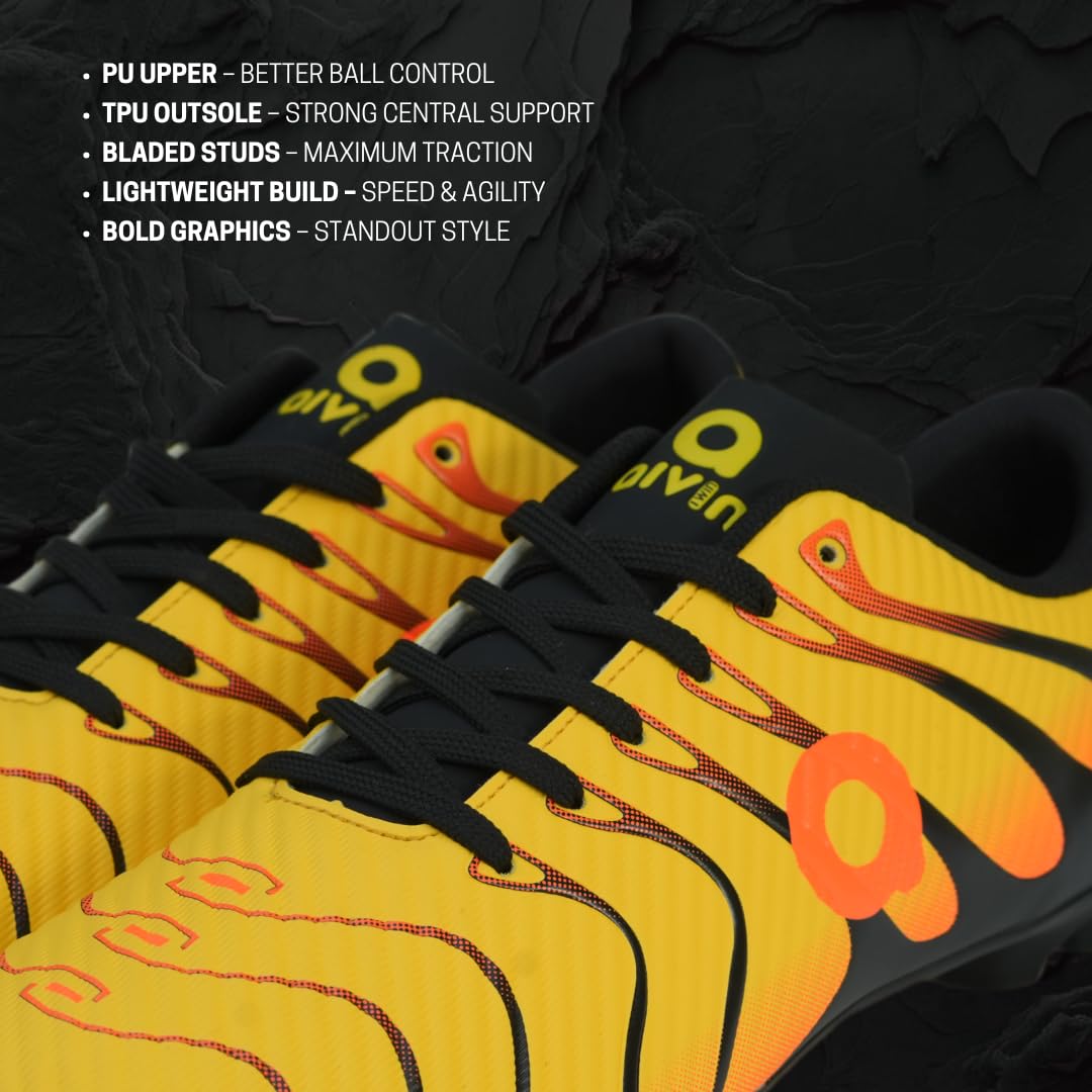 AIVIN IGNIA Football Shoes - Yellow/Orange | Lightweight Comfort & Maximum Grip | Best for Competitive Soccer Players | Sports Cleats | Football Footwear | Football Sports Shoes (Yellow/Orange, UK Footwear Size System, Adult, Men, Numeric, Medium, 8) 1
