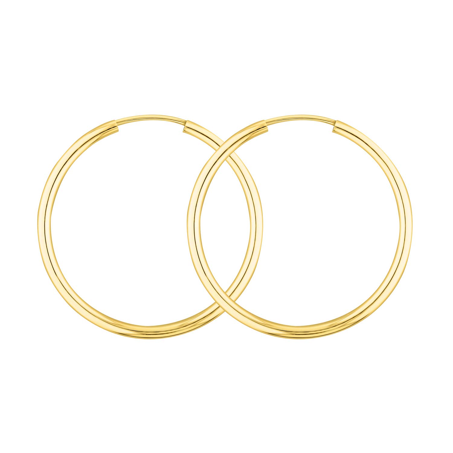 EDELINDPendientes de aro finos 30mm 8K 14K 18K Oro amarillo Aros de oro para mujer, 2 mm de ancho Aretes de mujer con Caja de regalo de joyería