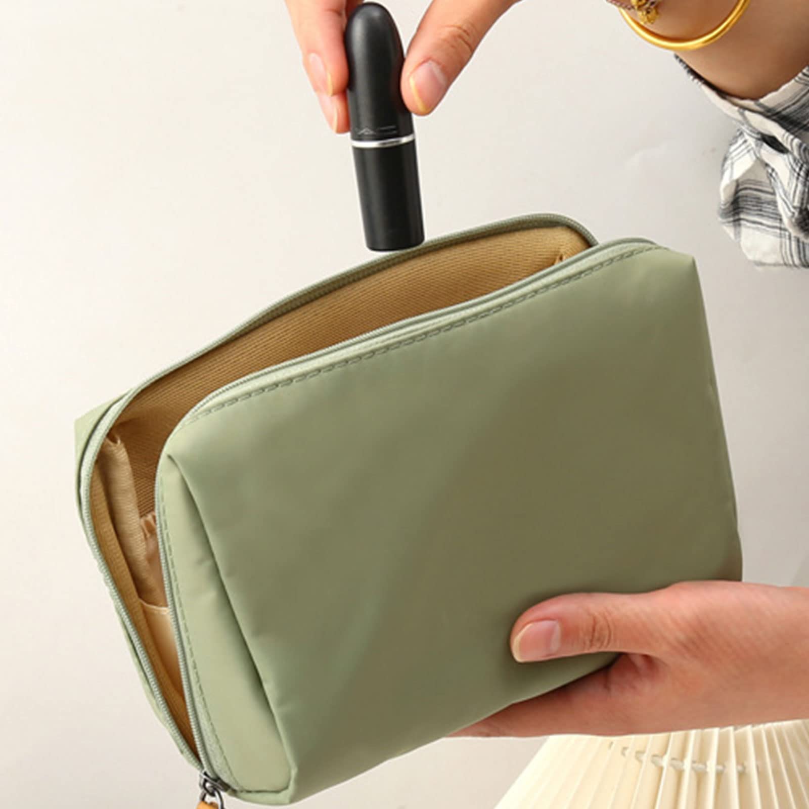 2-teilige Kosmetiktasche Aus Nylon – Wasserdichte Make-up-Tasche Mit Pinseltasche, Klein & Leicht