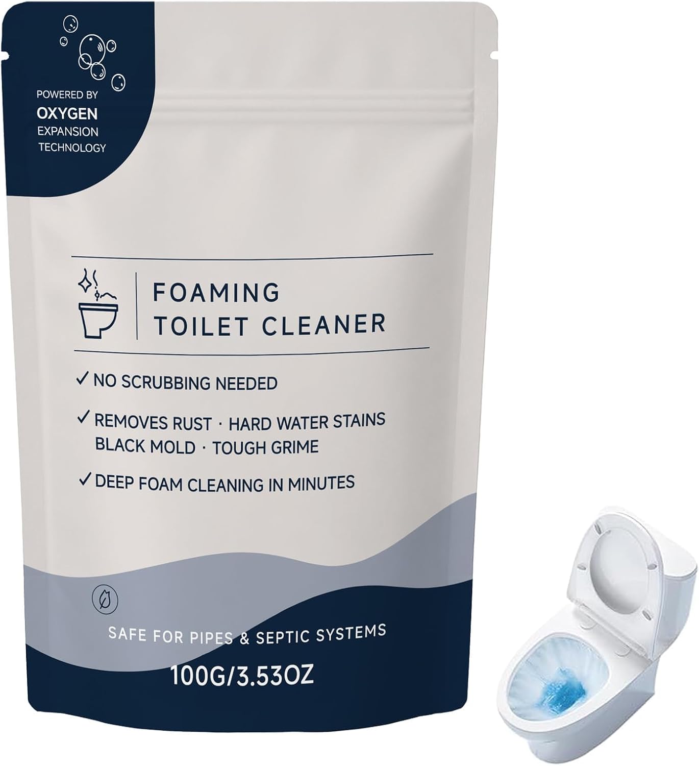 Resterabowls Foaming Toilet Bowl Cleaner, 2026 Foaming Powder Toilet Cleaner for Deep Cleaning, Fast Dissolving Daily Toilet Cleaner with Fresh Scent for Daily Freshness, Easy Flush (1 Bag, 3.53Oz)
