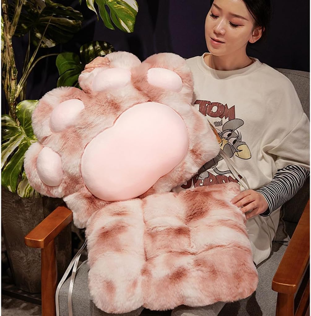 JIAHG Plush Bear Paw Chair Cushion Thicken Stuffed Lumbar Pad Cartoon Dining Chair Pads with Ties Non-Slip Seat Pad Back Support Cushion Throw Pillow for Car Seat Home Office Sofa Patio Rocking Chair - Image 6