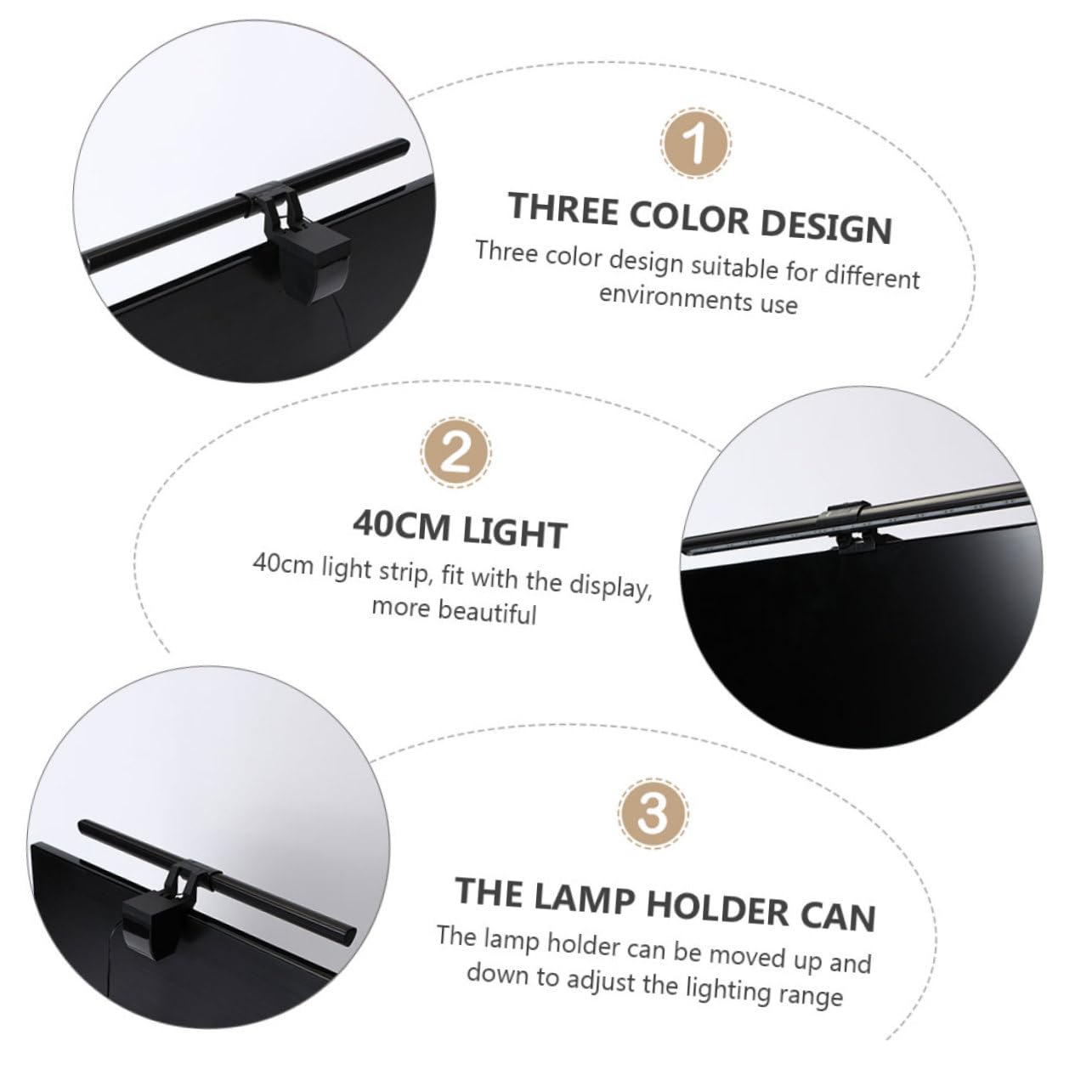 jojofuny Lampe D’écran LED Réglable pour Moniteur Pc, Applique Murale Usb, 3 Températures de Couleur, Fonction Mémoire, Lecture et Bureau