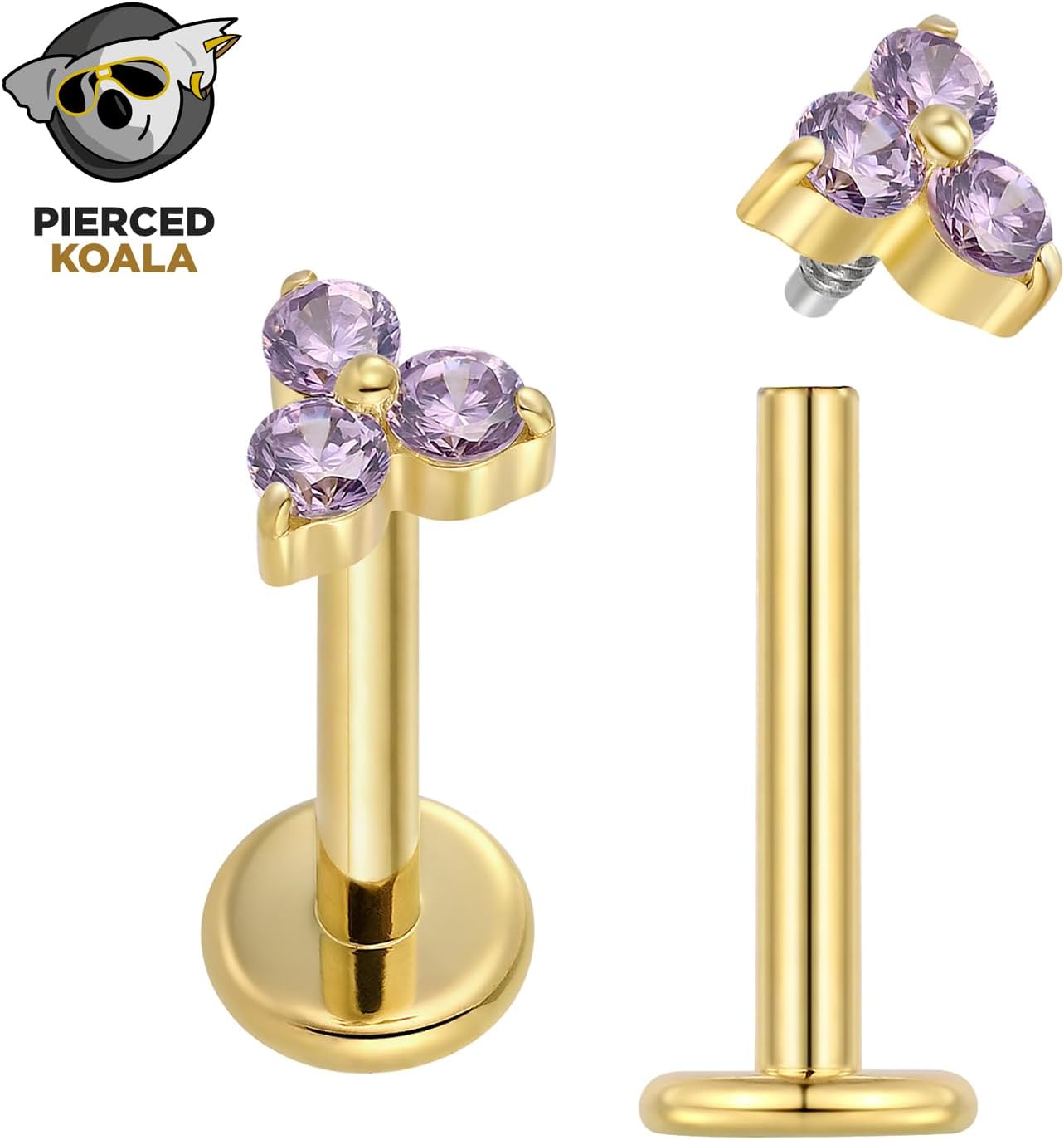 2PCS Titanium 16G Internally Threaded Flat Back Gem Stud Earrings Labret Tragus Cartilage Lip Monroe Conch Body Piercing Jewellery - Image 2