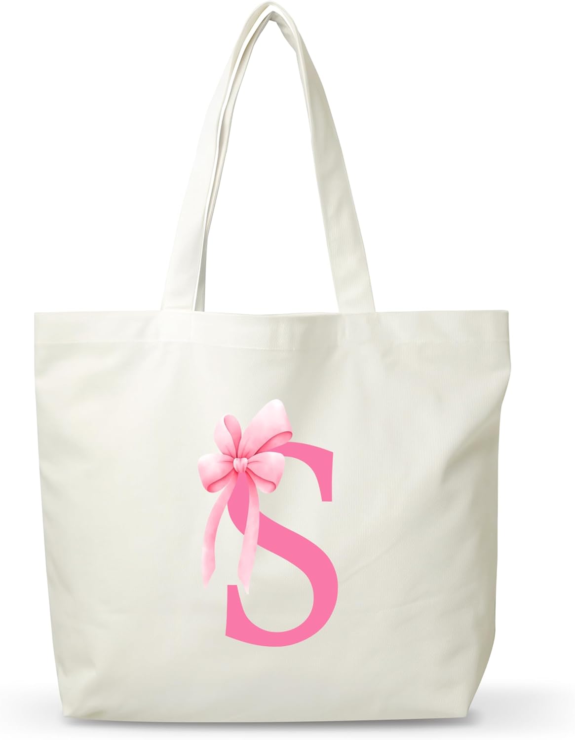 Pink Bow Letter Canvas Tote Bag, Monogram Bag Gifts For Girls Friends Teachers Nurses - Image 5