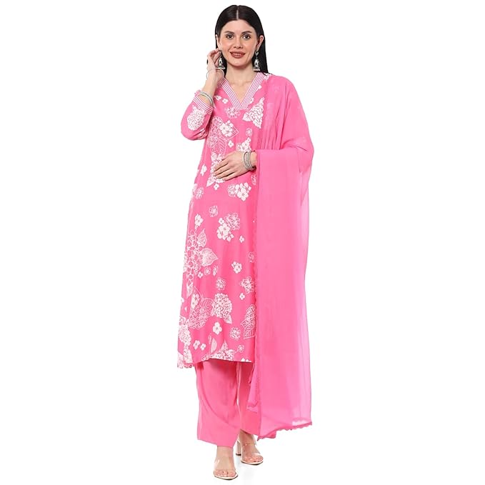 BIBA Women Rayon Straight Suit Set – Pink