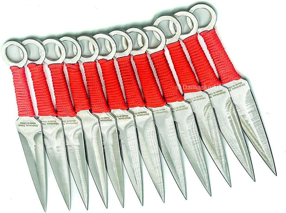12pc All Steel Perfect Balanced Knife Set with Carrying Pouch Ninja Camping & Hiking Outdoor Full Tang Knives