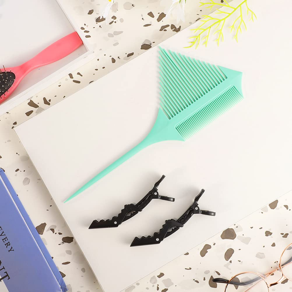 Highlighting Comb with 2 Alligator Clips, Weaving Foiling Styling Hair Comb Rat Tail Comb, Balayage Comb for Hair Dyeing Sectioning Styling Balayage (light blue)