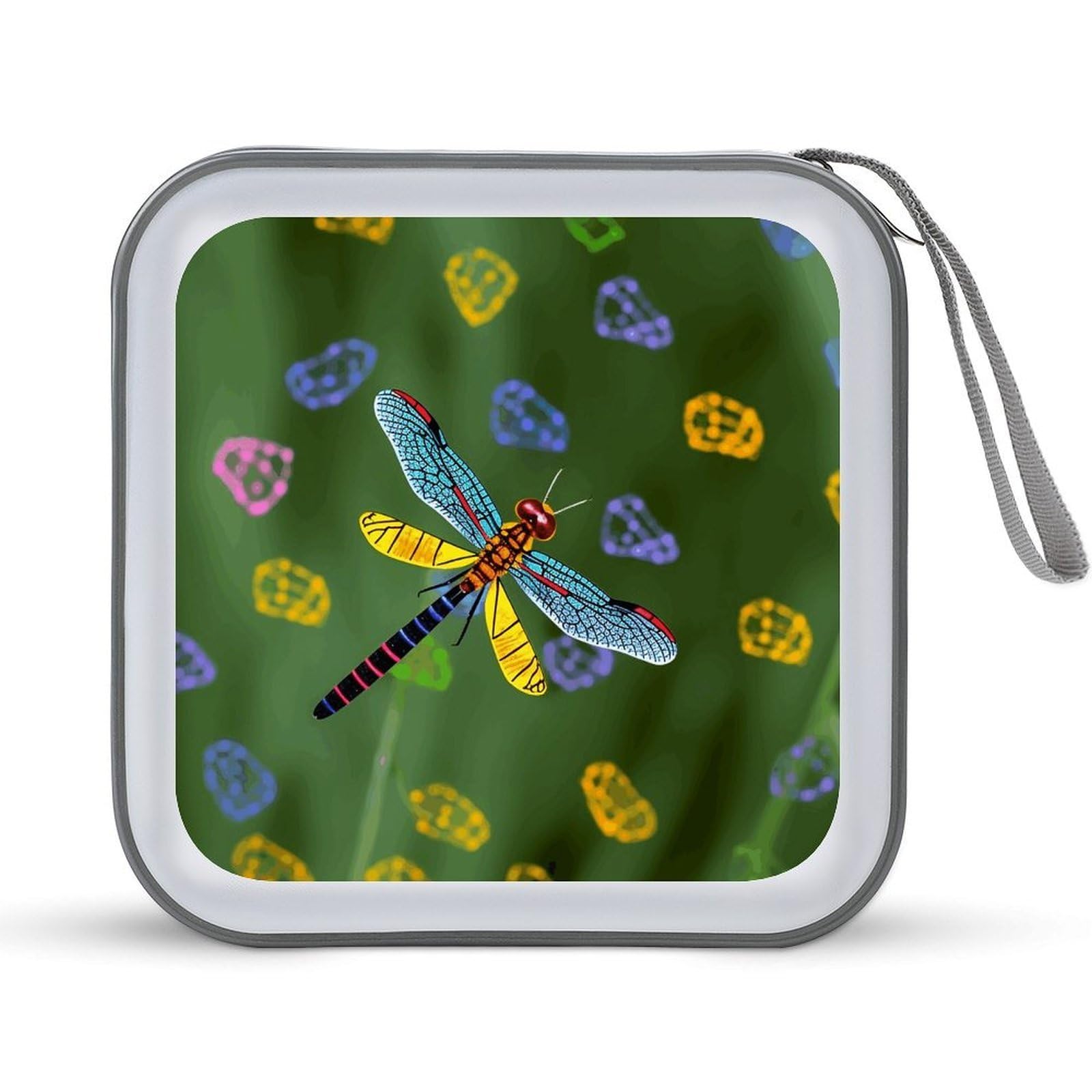 VstaDank Colorful Dragonfly DVD Case With Zipper Portable CD Case Hardshell DVD VCD Binder Storage Box EVA Protective Blu-ray Wallet 40 Capacity CD Wallet Movie Music Media Disc Wallets