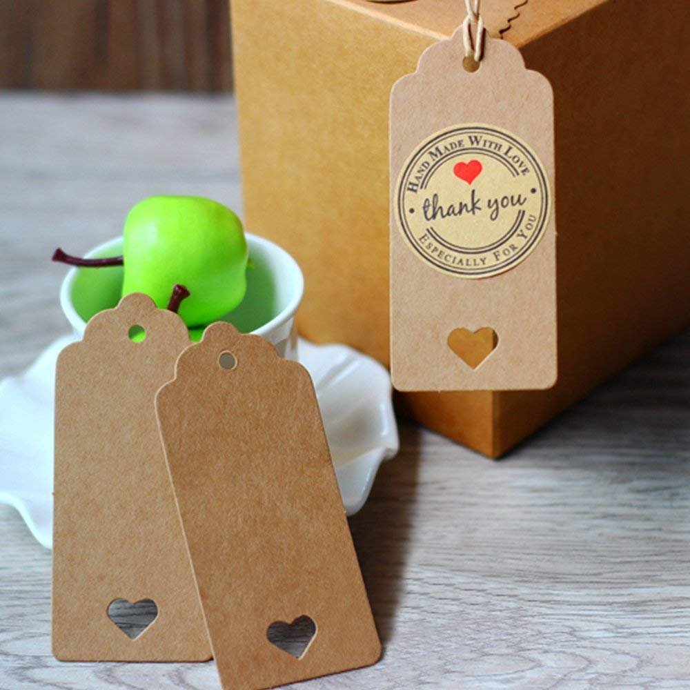 Bigliettino di Carta Kraft,100 PCS Tonde Etichette Regalo + 100 PCS Eetichette Carta Regalo
