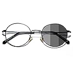 Cyxus Photochromic Blue Light Glasses for Men Women Round Wire Screen Computer Glasses UV Protection Sunglasses Ultralight Black Metal Frame Eyewear