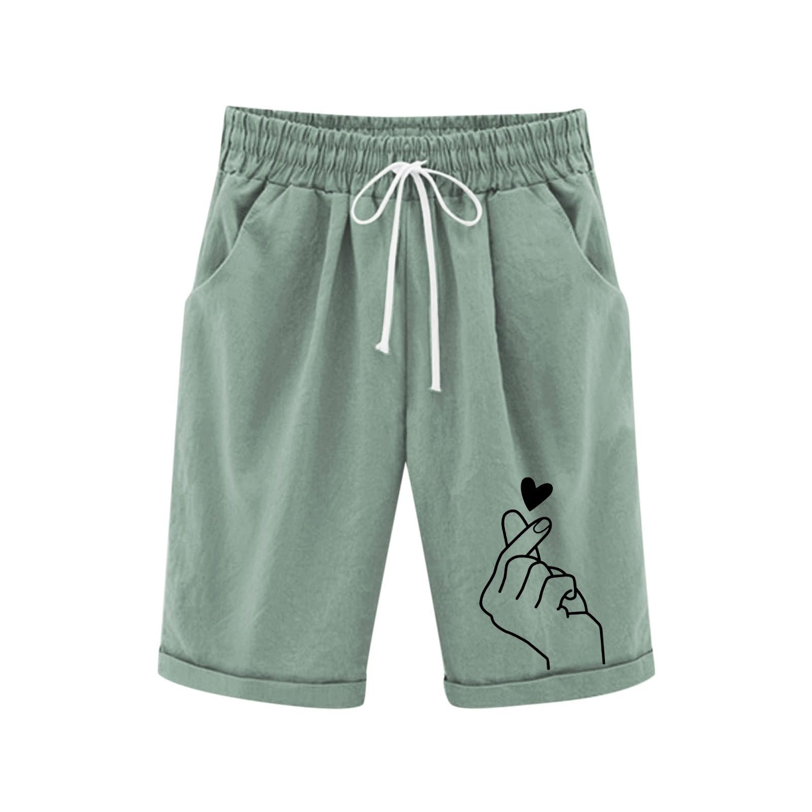 Generisch Leinenhose Kurze Mädchen Leicht Shorts Sommer Freizeit Hose Baumwolle Leinen Strandshorts Elastische Taille Sommerhose Elegant Einfarbig Stoffhose mit Taschen Sweatshorts