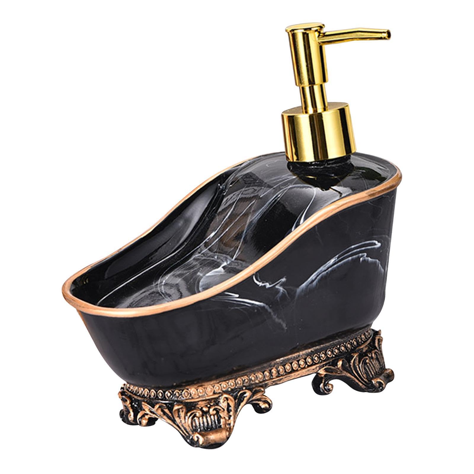 TWISAXC Hand Soap Squeeze Soap Dispenser Pump Bottles Bathroom Countertop Dispenser Elegant Resin Easy Ceramic Liquid Pump Bottle Countertop Dispensers, Black, 14x16cm