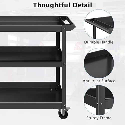 Miniatura 3 de Goplus Carrito de servicio de 3 capas, carrito Unity resistente con mango plano, 2 ruedas universales bloqueables, capacidad de 400 libras, carrito