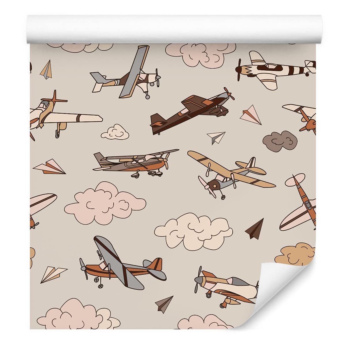 Muralo Papier Peint Intissé 10m Rouleau Enfants Rétro Avions Nuages - 5.3