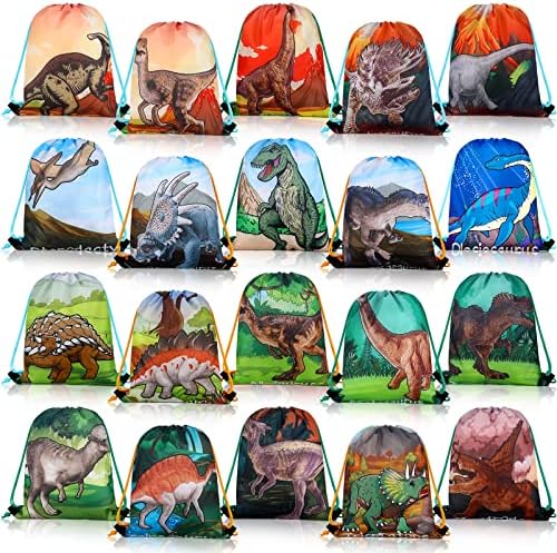 Weewooday 20 Pcs Dinosaur Party Favors Bags Dinosaur Drawstring Gift Bag Dinosaur Party Supplies Bags Dino Backpack Treat Bag for Kids Birthday Candy and Snacks School Travel Storage Bag()