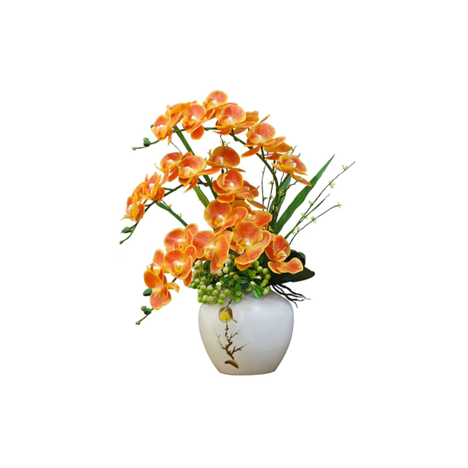 Ornement floral orange en pot avec Phalaenopsis artificiels réalistes