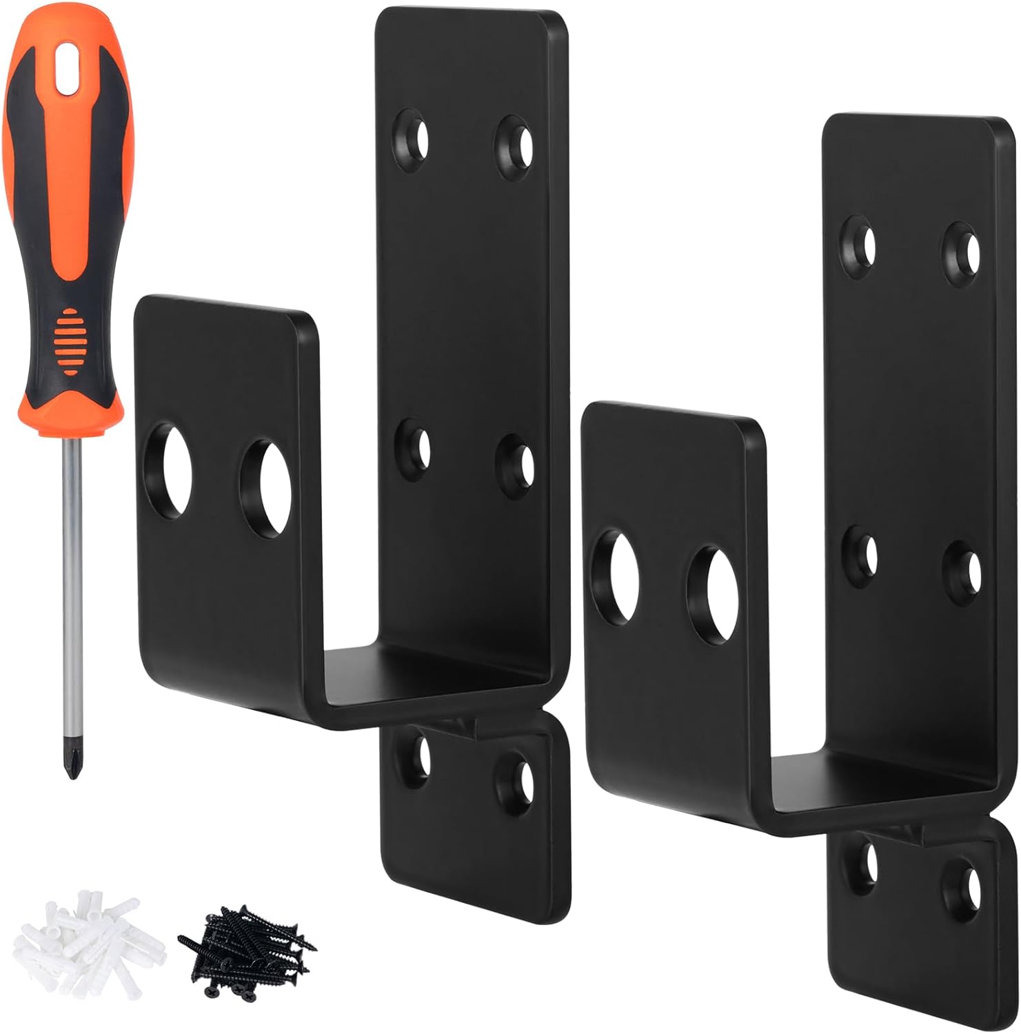 4 Pcs Heavy Duty Door Bracket 2x4 Door Barricade Bracket Security Bar Holder for 1-1/2 Inch Wide Wood, Extra Wide 2" Design with Triple-Isometric Row Screw Holes