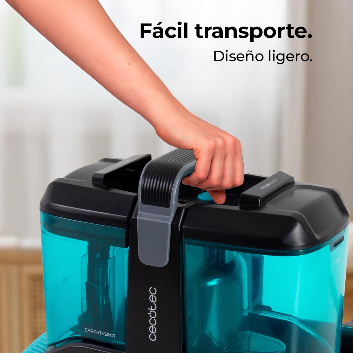 Cecotec Limpiador Aspirador de Tapicerias y Alfombras con Cable Conga 3000 Carpet&Spot Clean Max. 450W, 13kPa, Diseño Compacto, Depósito de Agua Limpia 1000ml y Agua Sucia 550ml, Spray Pulverizador