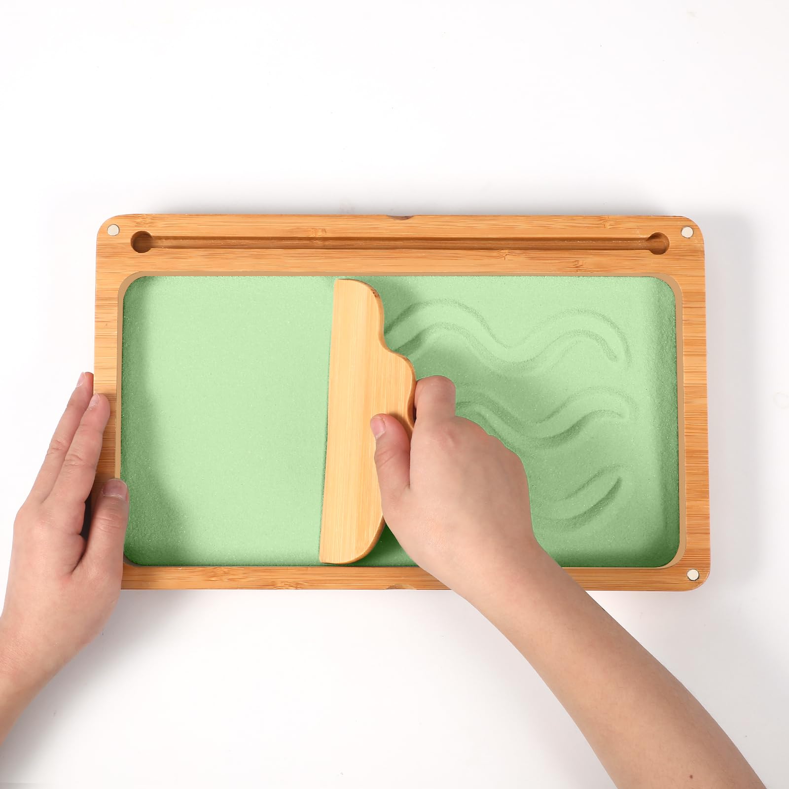 AtMini Montessori, tavolo di sabbia per allenamento precoce scrittura e disegno giocattolo in legno Montessori tavolo di sabbia giocattolo educativo per lo sviluppo motorio precoce nei bambini (verde)