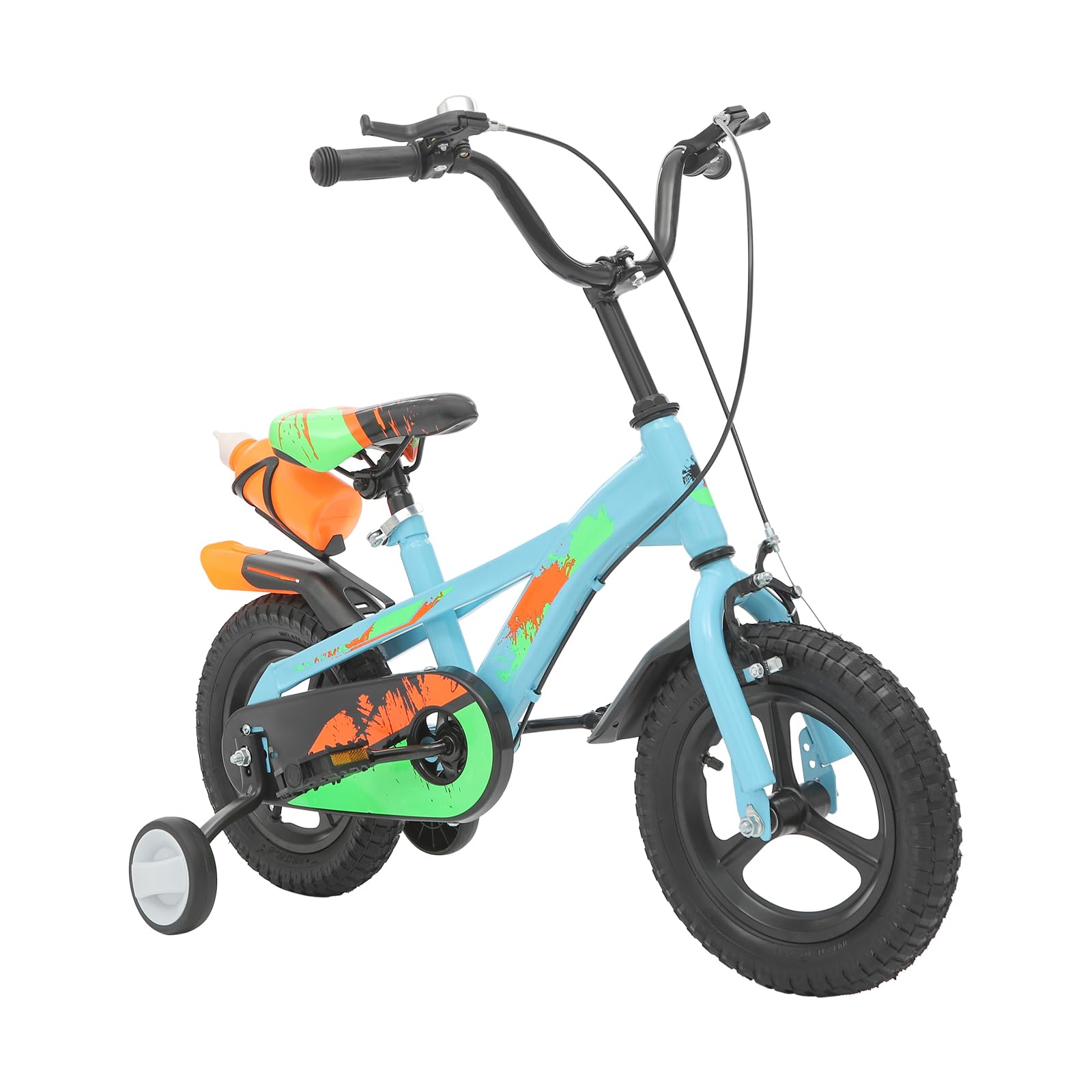 Bicicleta infantil de 12 pulgadas, con botella de agua, ruedas estabilizadoras extraíbles y sillín ajustable, para niños y niñas de 2 a 5 años, bicicleta de entrenamiento para principiantes
